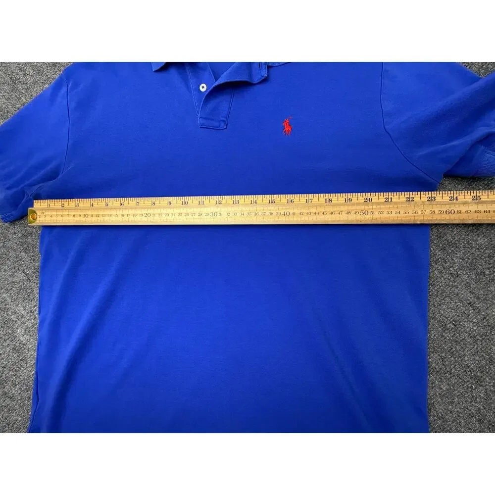Polo Ralph Lauren Mens Large Blue Cotton Mesh Polo Shirt Red Pony